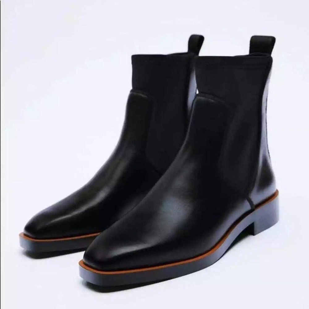 ZARA FLAT ELASTIC ANKLE BOOTS BLACK
